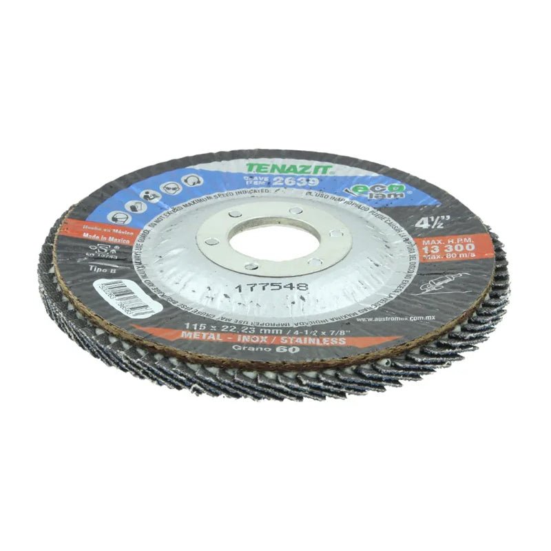 Disco laminado para desbaste de 4 1/2" x 7/8", grano 60, 2639 Tenazit - Tool Ferreterías / Ferretodo - Herramientas y material de construcción.