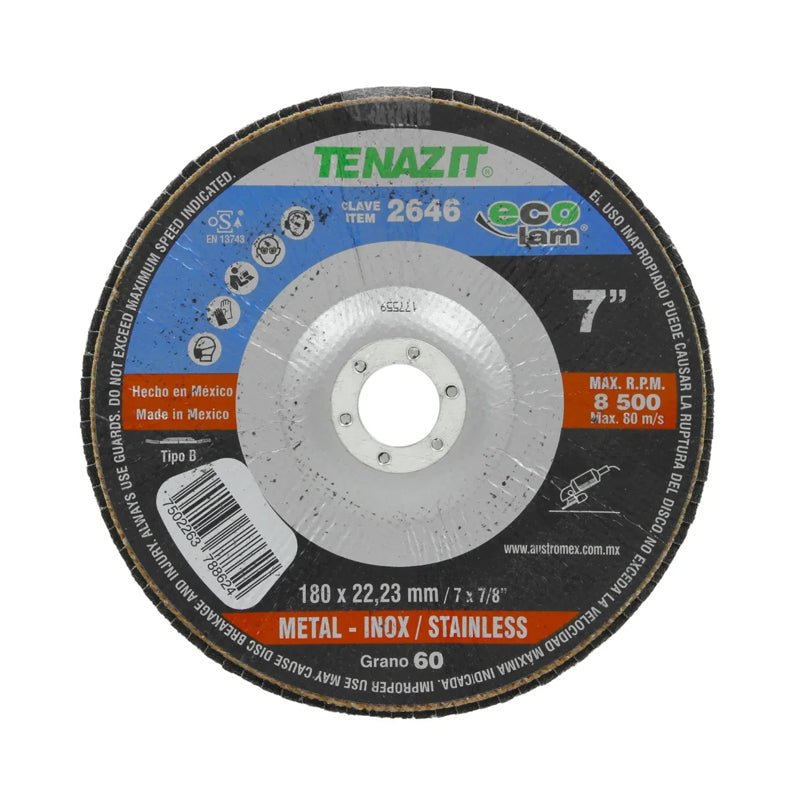 Disco laminado para desbaste de 7" x 7/8", grano 60, 2646 Tenazit - Tool Ferreterías / Ferretodo - Herramientas y material de construcción.