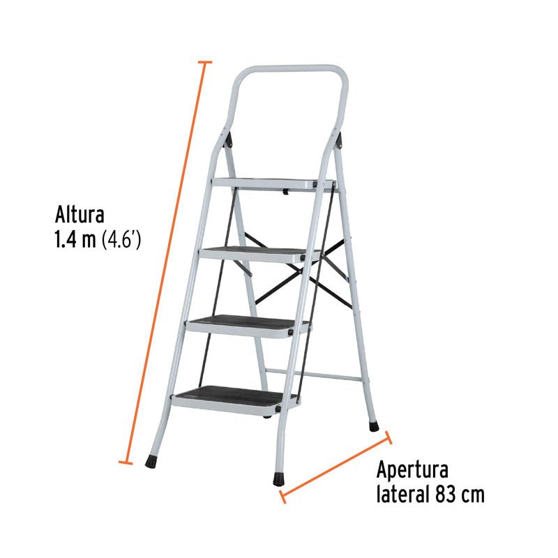 Escalera tubular plegable de 4 peldaños, 24122 Pretul ESTU4P - Tool Ferreterías / Ferretodo - Herramientas y material de construcción.