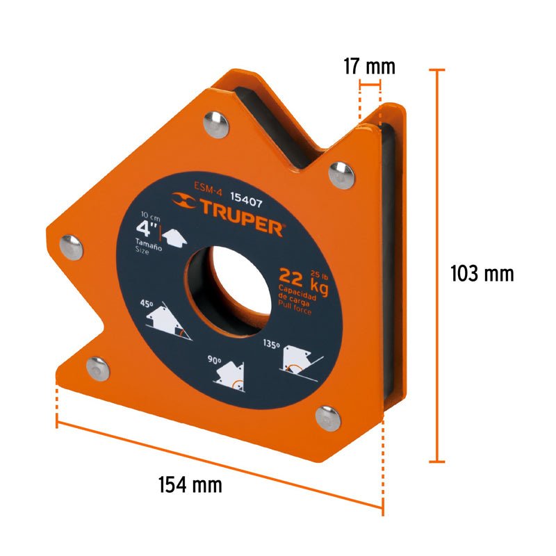 Escuadra Magnética De 4" Para Soldar, Capacidad De 23 Kg, 15407 Truper Esm4 - Tool Ferreterías / Ferretodo - Herramientas y material de construcción.