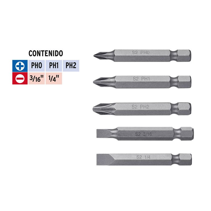 Estuche Con 5 Puntas De Cruz Y Planas Largo 2", Expert - Tool Ferreterías / Ferretodo - Herramientas y material de construcción.