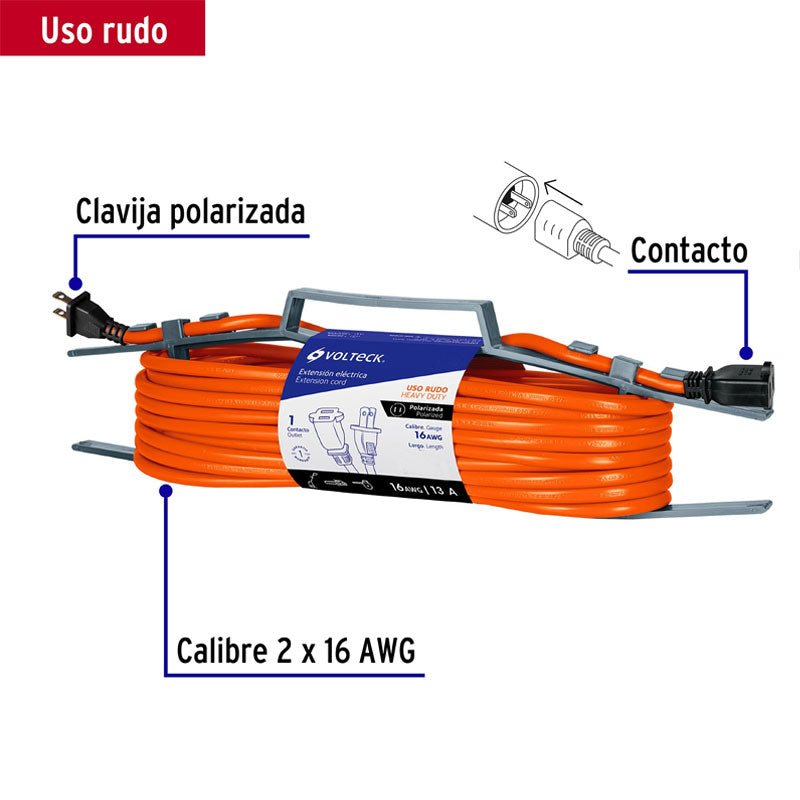 Extensión Eléctrica Uso Rudo 30 M 2X16 Awg Para 1 Clavija, Volteck - Tool Ferreterías / Ferretodo - Herramientas y material de construcción.
