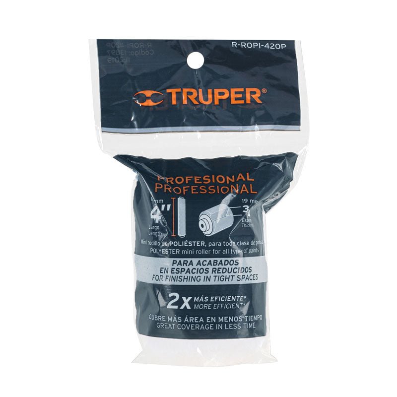 Felpa para mini rodillo de 4" x 3/4" de poliéster,, 13897 Truper RROPI420P - Tool Ferreterías / Ferretodo - Herramientas y material de construcción.