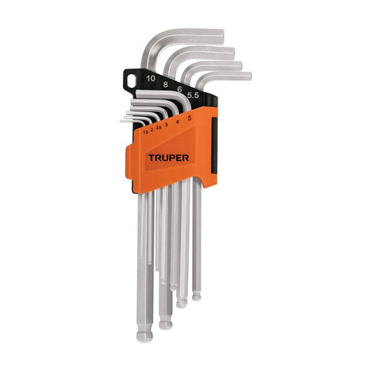 Juego 10 llaves allen largas mm punta bola con organizador, 13644 Truper ALLX 10M - Tool Ferreterías / Ferretodo - Herramientas y material de construcción.