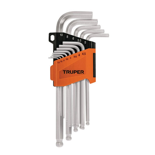 Juego 13 llaves allen largas mm con punta bola, con organizador, 13646 Truper ALLX 13M - Tool Ferreterías / Ferretodo - Herramientas y material de construcción.