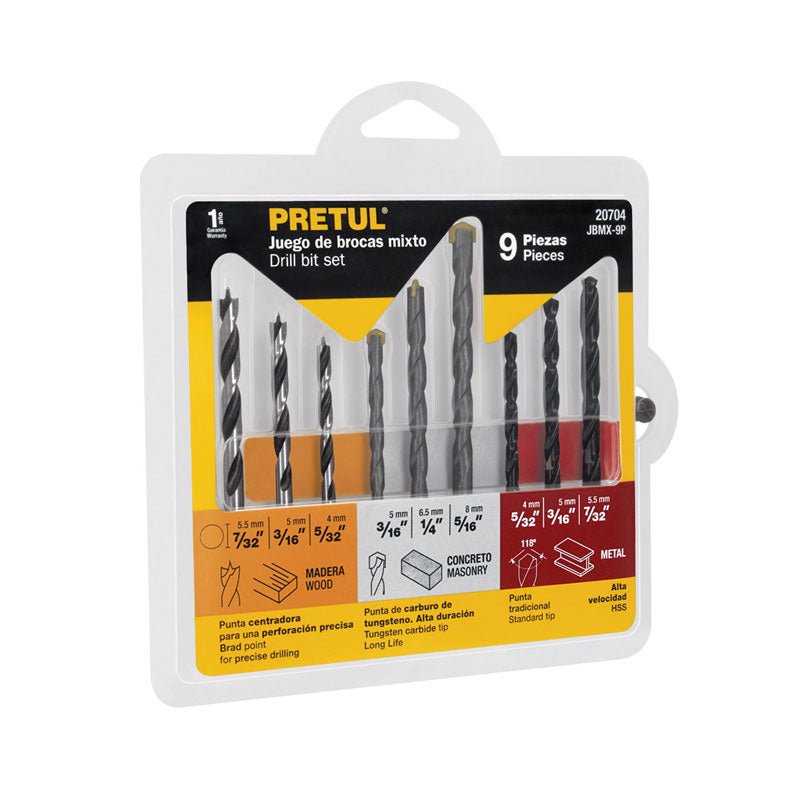 Juego de 9 brocas para metal, concreto y madera, 20704 Pretul JBMX 9P - Tool Ferreterías / Ferretodo - Herramientas y material de construcción.