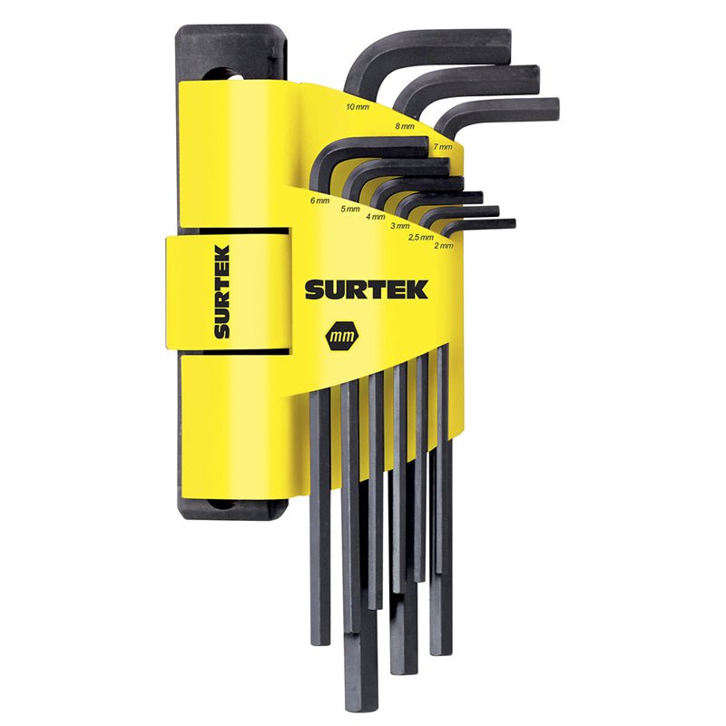 Juego de llaves extra largas hexagonales tipo "L", métricas, 9 piezas, ALLFH9M Surtek - Tool Ferreterías / Ferretodo - Herramientas y material de construcción.