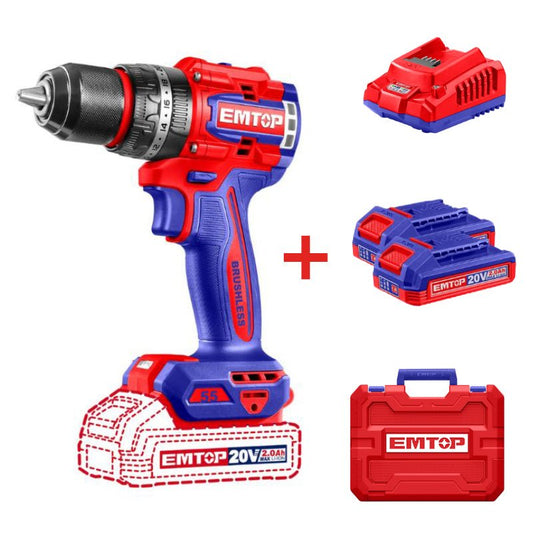 Kit taladro de impacto 1/2", 55 Nm, 20 V, 2 baterías y 1 cargador, ULCIDL20558 Emtop - Tool Ferreterías / Ferretodo - Herramientas y material de construcción.