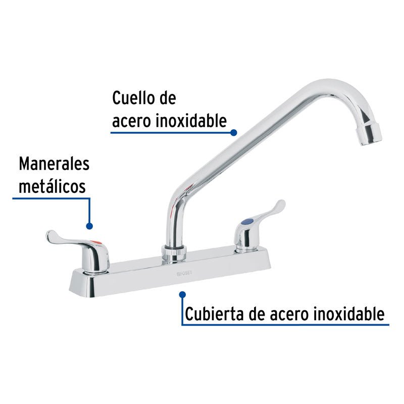 Mezcladora de 8" para fregadero con cuello largo, manerales de palanca, 49287 Foset F 318P - Tool Ferreterías / Ferretodo - Herramientas y material de construcción.