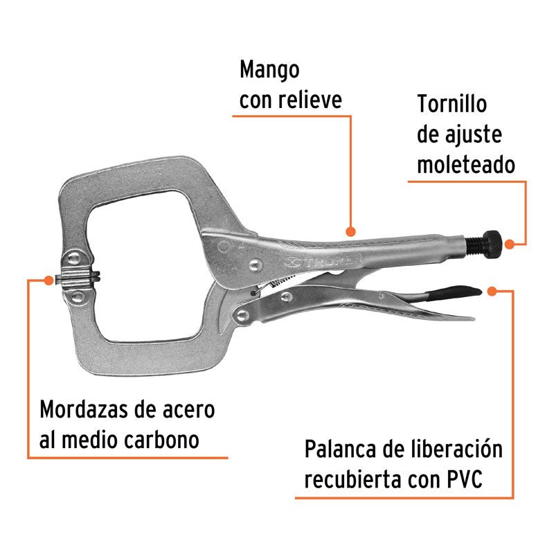 Pinza de presión 11" tipo "C" con mordaza autoajustable, 17427 Truper PPC 11R - Tool Ferreterías / Ferretodo - Herramientas y material de construcción.