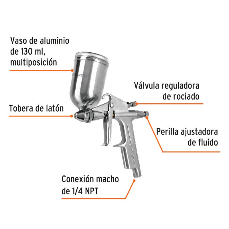 Pistola compacta para retoque LVMP con de vaso aluminio, 11098 Truper PIPI 400 - Tool Ferreterías / Ferretodo - Herramientas y material de construcción.