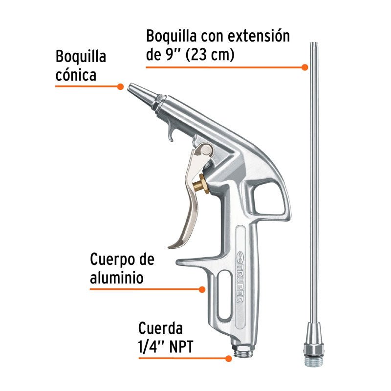 Pistola para sopletear con 2 boquillas, 10647 Truper PISO 363 - Tool Ferreterías / Ferretodo - Herramientas y material de construcción.