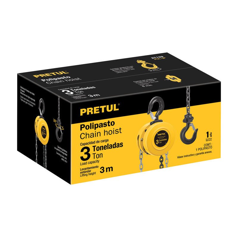 Polipasto de cadena de 3 toneladas, 27129 Pretul POL 3P - Tool Ferreterías / Ferretodo - Herramientas y material de construcción.