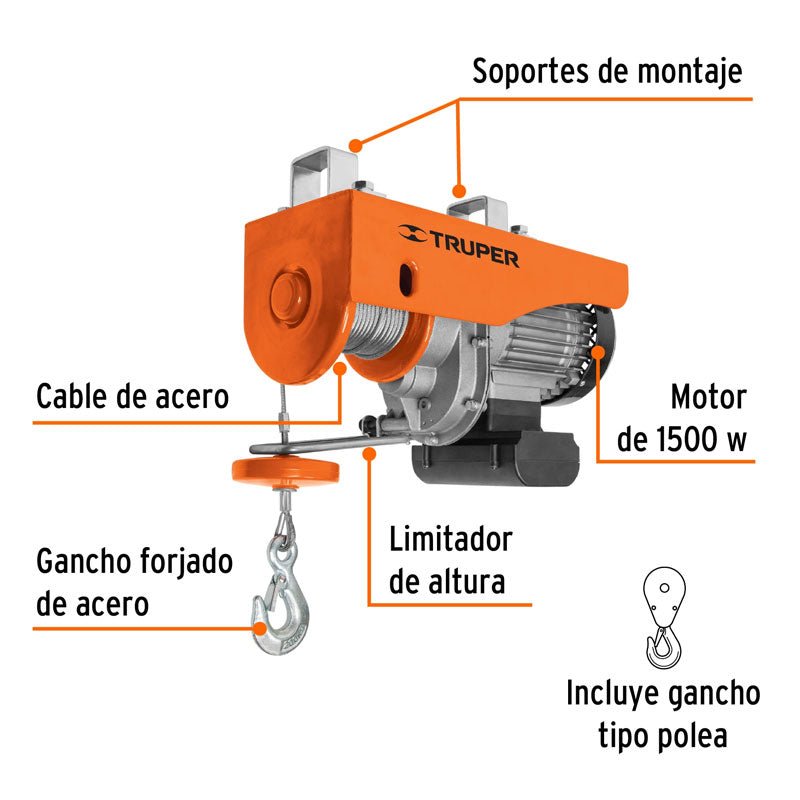 Polipasto eléctrico de 400 kg, 16845 Truper POLE400 - Tool Ferreterías / Ferretodo - Herramientas y material de construcción.