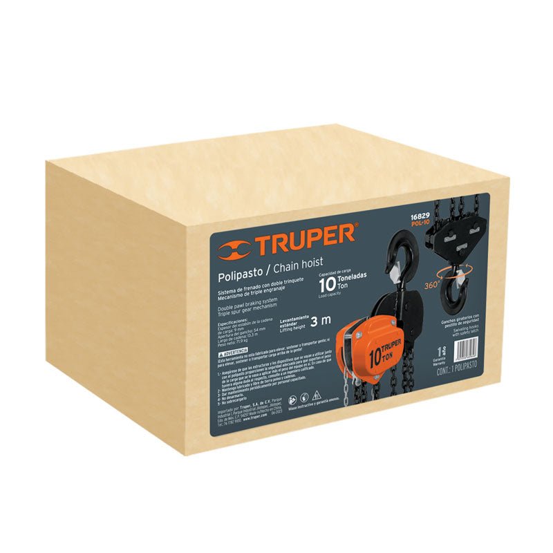 Polipasto industrial de cadena, 10 toneladas, 16829 Truper POL 10 - Tool Ferreterías / Ferretodo - Herramientas y material de construcción.