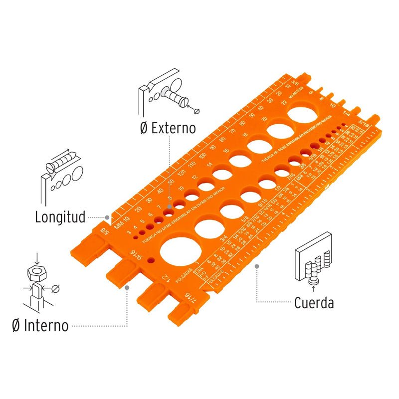 Regleta medidora de tuercas y tornillos de 22 cm, 10811 Truper REGLA 22 - Tool Ferreterías / Ferretodo - Herramientas y material de construcción.