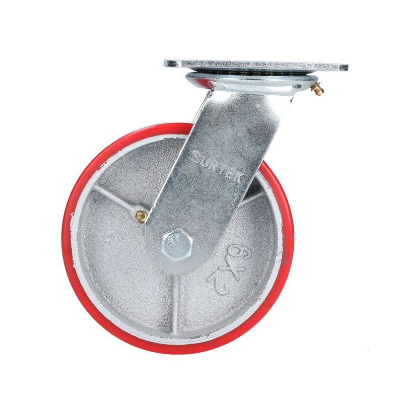 Rodaja de fierro con poliuretano rojo giratoria de 6", RP15G Surtek - Tool Ferreterías / Ferretodo - Herramientas y material de construcción.