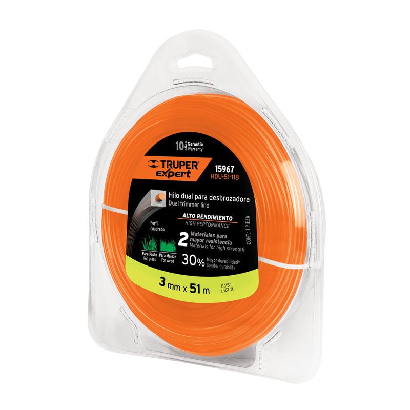 Rollo de hilo dual para desbrozadora de 3 mm x 51 m, 15967 Truper Expert HDU 51 118 - Tool Ferreterías / Ferretodo - Herramientas y material de construcción.