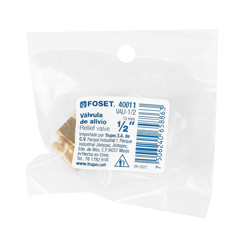 Válvula de alivio de 1/2", 40011 Foset VALI 1/2 - Tool Ferreterías / Ferretodo - Herramientas y material de construcción.