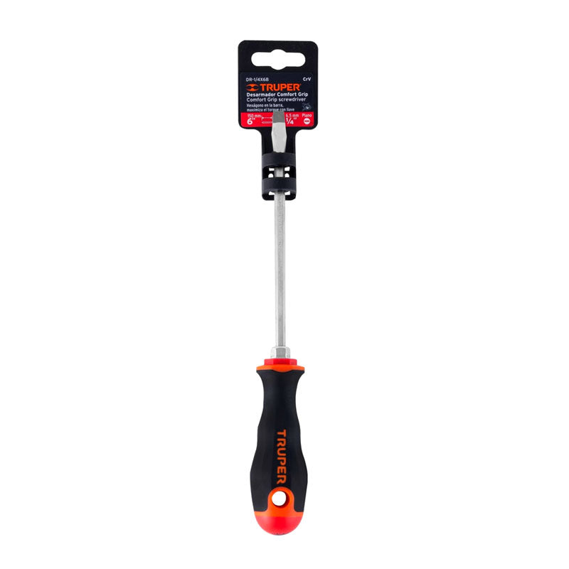 Desarmador Plano 1/4" X 6" Mango Comfort Grip, Truper