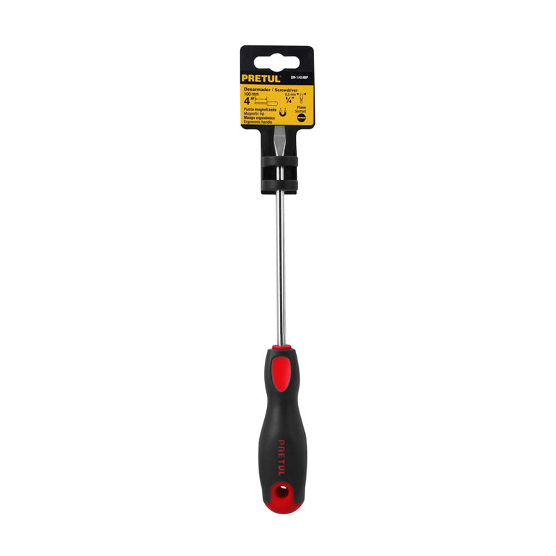 Desarmador Plano 1/4" X 4"Mango Comfort Grip, Pretul