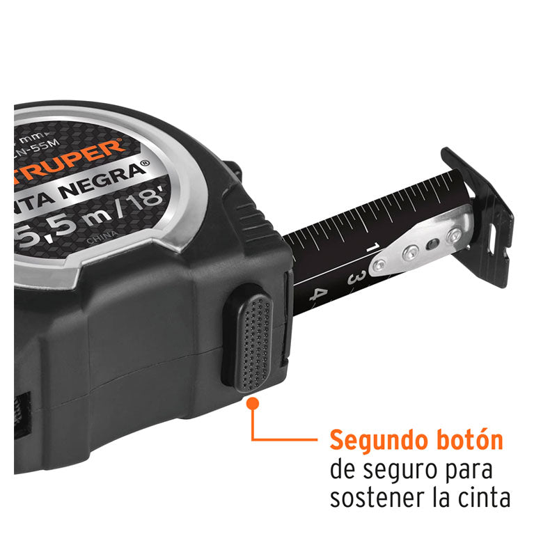 Flexómetro Contra Impactos Cinta Negra X Ancha 27 Mm 8 M