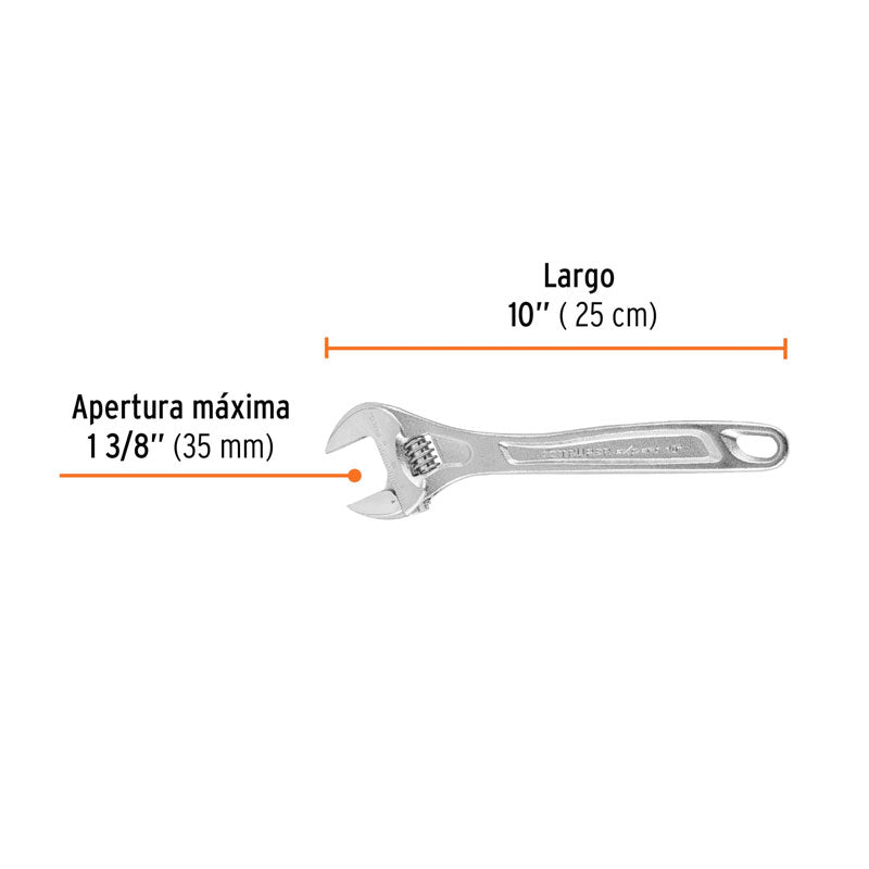 Llave Ajustable (Perico) 10" Profesional Cromada, Expert