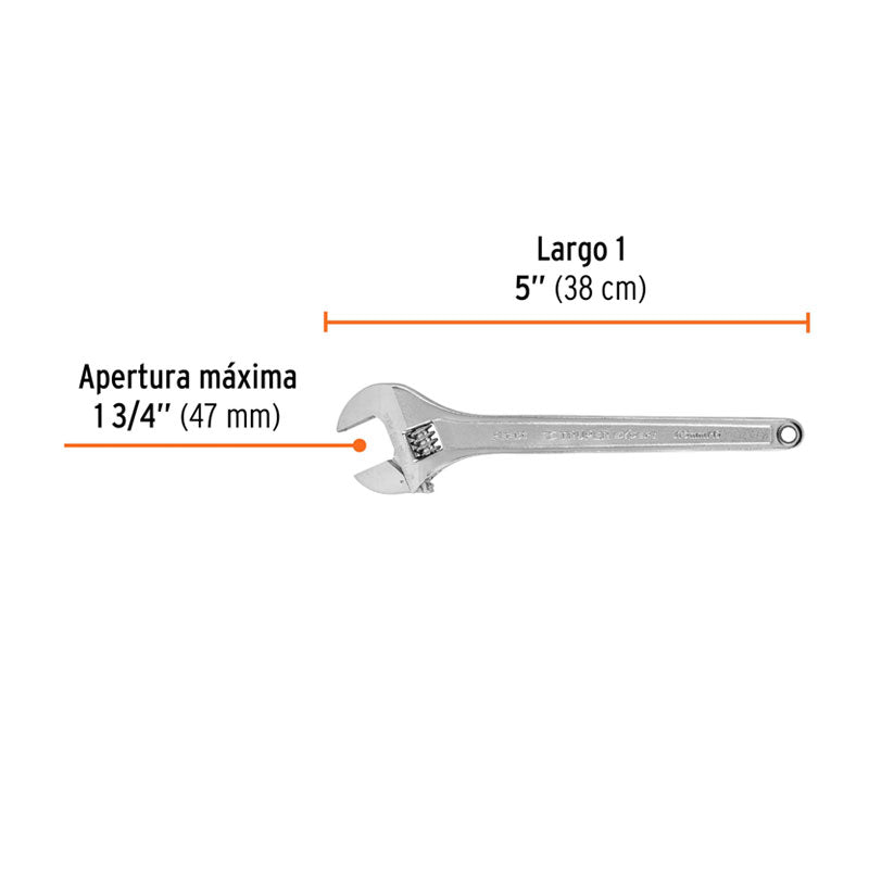 Llave Ajustable (Perico) 15" Profesional Cromada, Truper Expert