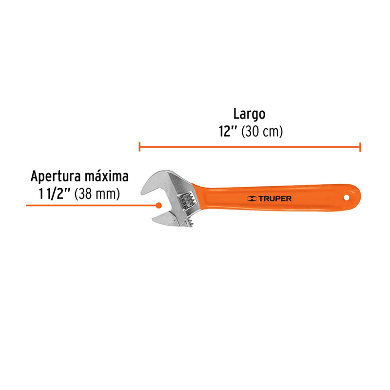 Llave Ajustable (Perico) 12" Cromada Mango De Pvc, Truper