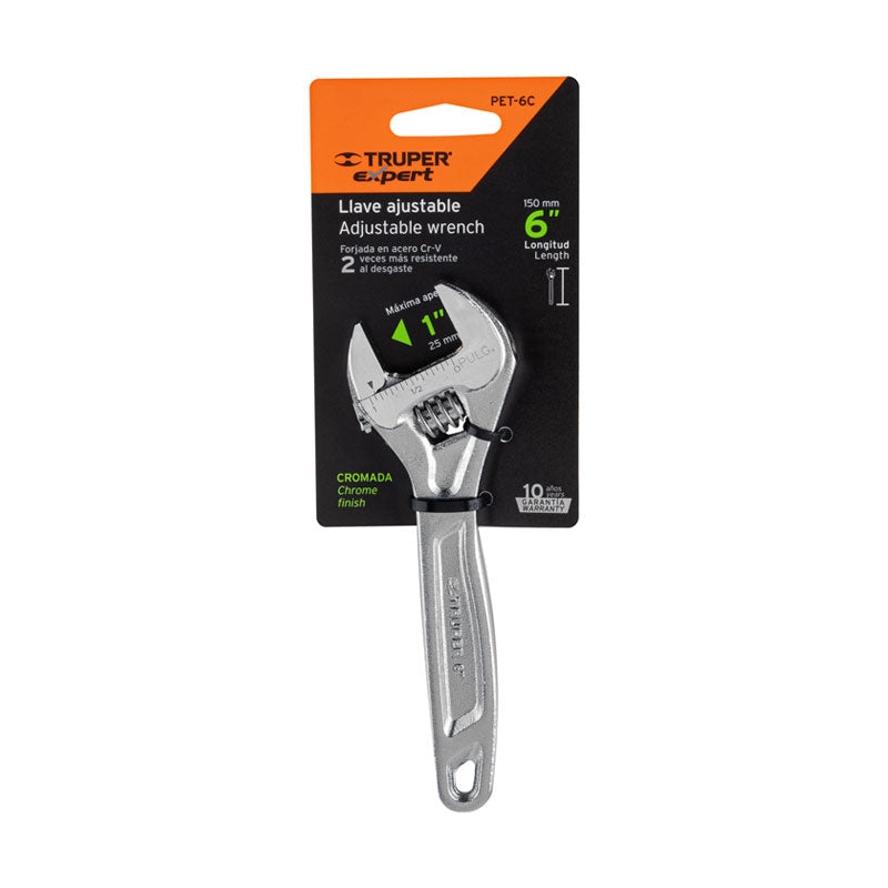 Llave Ajustable (Perico) 6" Profesional Cromada, Expert
