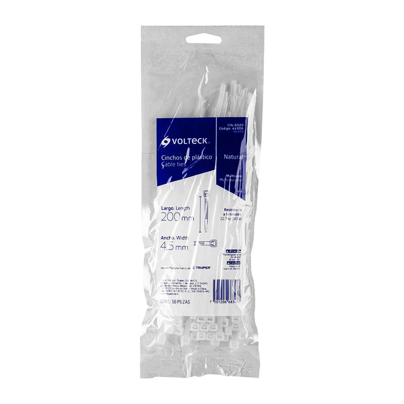 Bolsa Con 50 Cinchos Plásticos 50 Lb, 200X4.5 Mm, Naturales