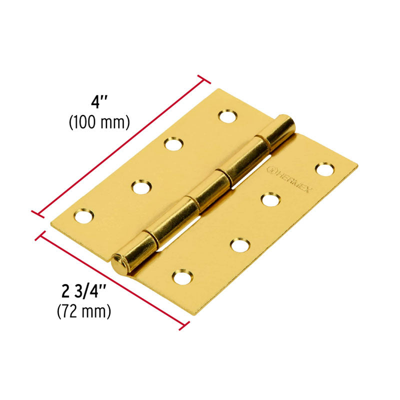 Bisagra Rectangular 4" Acero Latonado, Hermex
