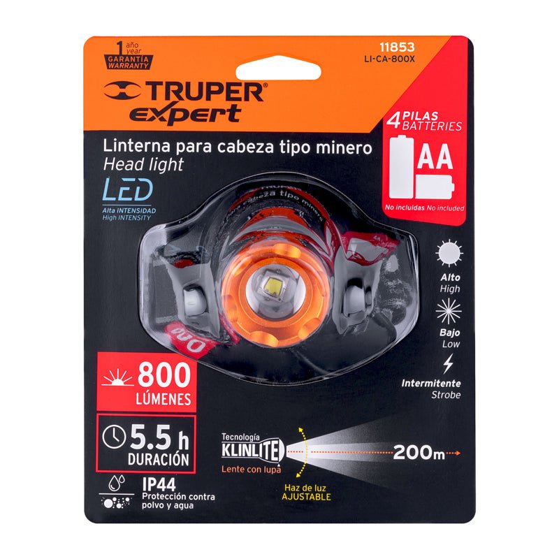 Linterna De Minero 1 Led 800 Lm De 4 Pilas Aa 11853, Truper Expert - Tool Ferreterías / Ferretodo - Herramientas y material de construcción.