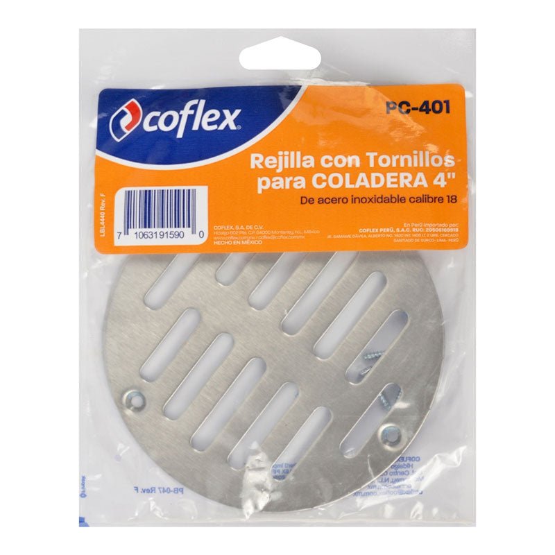 Rejilla Para Coladera De 4" Con Tornillos Pc401 Coflex - Tool Ferreterías / Ferretodo - Herramientas y material de construcción.